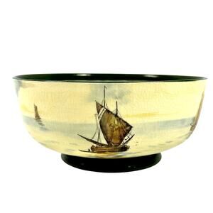 Antique Royal Doulton “Ships" Hand Painted Footed Fruit Bowl-Extremely Rare-Flaw
